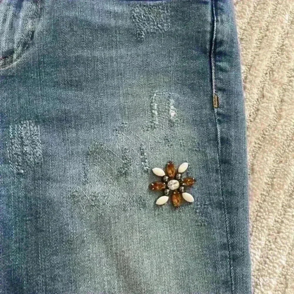 Zara  High Rise Denim Blue Sparkly Bead Rhinestones Jewellery Distressed Size 4 - Picture 5 of 8